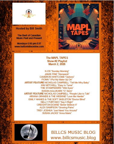 K-OS “Sunday Morning” JAMIE FINE “Homesick” CAMERON WHITCOMB “Options” FIONN “I Put My Make Up On” ARTIST FEATURE NICHOLAS CAMPBELL “Tell Me Why Baby” KIM MITCHELL “Easy to Tame” THE STAMPEDERS “Wild Eyes” SUSAN AGLUKARK “O’ Siem” ARTIST FEATURE NICHOLAS CAMPBELL “People Like to Talk” ARIANA GRANDE & THE WEEKND “Love Me Harder” EMILY HAINES & THE SOFT SKELETON “Doctor Blind” NELLY FURTADO “Say It Right” CREIGHTON DOANE “Better Believe It” ALEX SAMPSON “Growing Pains” TREY JOSHUA “Just Need You Around” SUSAN JACKS “Anna Marie” 